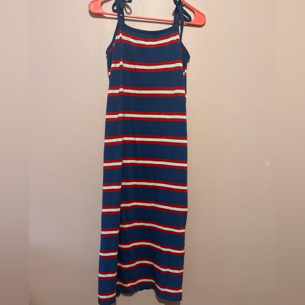 Marine Layer Sadie Striped Midi Dress Tie Shoulder White Red Blue Size Small